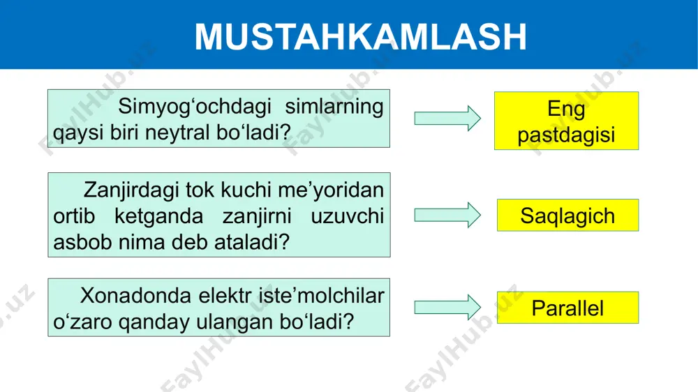 fli hisoblanadi? ko‘chada elektr tarmog‘i simi uzilib yotgan bo‘lsa nima qilish kerak? xonadonda devorga mix qoqishdan avval nimaga e’tibor qilish kerak? mustaqil bajarish uchun topshiriq: iv. rozetka teshigiga va lampochkasiz patronga nima uchun metall buyumlarni tiqish xavfli? xonadon elektr zanjiridagi shikastlangan joyni ta’mirlashdan avval nima qilish kerak? vi. elektr toki urgan odamga qanday birinchi yoram ko‘rsatiladi? image1.png image2.gif image3.jpeg image4.gif image5.jpeg image6.png image7.gif image8.jpeg image9.jpeg image10.jpeg image11.jpeg image12.jpeg image13.jpeg image14.png image15.jpeg image16.png image17.png image18.jpeg image19.jpeg image20.jpeg image21.jpeg image22.png image23.gif image24.jpeg /docprops/thumbnail.jpeg