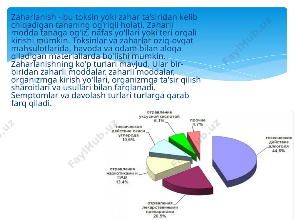 qonli diareya . bu zaharlanishning asosiy belgilari. yuqori konsentratsiyali va dozadagi kislotalar va ishqorlar bilan zaharlanish laringeal shish paydo bo'lishiga, yurak urishining sekinlashishiga, keyinchalik bo'g'ilish va o'limga olib kelishi mumkin. qon qusish va qonli diareya (qon bilan diareya) faqat murakkab oqibatlarga olib keladigan murakkab zaharlanishning dastlabki belgilaridir. kustik gidroksidi bilan zaharlanishdan keyin yuzaga kelishi mumkin bo'lgan asoratlarga oshqozon devorlarida tsikatrial o'zgarishlar va teshilgan peritonit kiradi. kislotalar va gidroksidi gidroksidi bilan zaharlanish dermis yuzasi bilan aloqa qilganda, terining qattiq kuyishi va oshqozon yarasi, og'riqli zarba kabi alomatlar paydo bo'lishi mumkin. agar u ko'zlarga tushsa, quyidagi alomatlar bo'lishi mumkin: shox pardaning xiralashishi, shishishi, kon'yunktivit va hatto ko'rishning to'liq yo'qolishi. ushbu moddalar qo'llaniladigan korxonalarning xodimlari surunkali intoksikatsiyaga moyil. sabablari sifatida bunday sohalarda ishlaydigan ishchilar ko'pincha surunkali bronxit, dermatit, qo'llarning yuzasida yaralar, tirnoq plastinkasining trofik lezyonlari bilan og'riydilar, gastrit, oshqozon yarasi, ba'zan qonli diareya va gematemez belgilaridan shikoyat qiladilar. agar uyda birinchi tibbiy yordam …