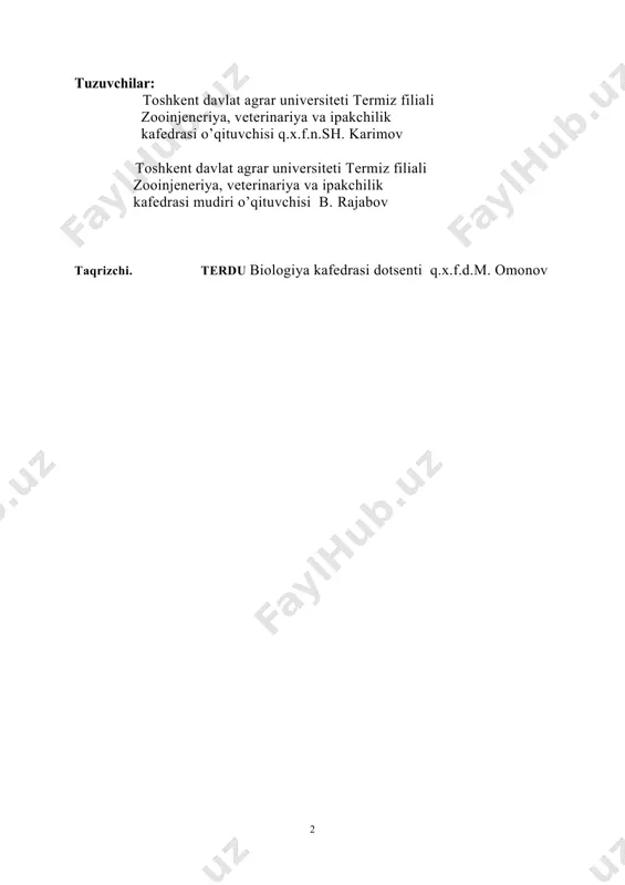 rganish natijasida ularning zotini, zotliligini, jinsini, yoshini, mahsulot yo‘nalishini va mahsuldorlik darajasini, konstitutsiya tipini, konditsiyasini, sog‘lomligini, harakatchanligini bilish mumkin. ekstererni o‘rganish va baholash muhim zootexnikaviy tadbir bo‘lib, nazariy bilim va amaliy tajribani talab qiladi. hayvonlar ekstererini baholash ko‘z bilan chamalash, paypaslab ko‘rish va o‘lchovlar olish orqali amalga oshiriladi. ammo, o‘lchovlar olish usuli hayvonning tashqi ko‘rinishi to‘g‘risida to‘liq tasavvur hosil qilishga imkon bermaydi, yani uning ayrim eksterer xususiyatlarini aniqlash uchun biroz qiyinchilik tug‘diradi. bunday holda hayvonlarni suratga tushirish, tana tuzilish indekslarini hisoblash va eksterer profilini (tasvirini) chizish kabi usullar qo‘laniladi. ekstererni ko‘z bilan baholash uchun hayvon zotlarining belgi va xususiyatlarini, ularning ayrim tana qismlarini (statlar) yaxshi bilish zarur. 1-rasm. sut tipidagi sigirning tana shakli (uchburchak shaklida) 2-rasm. volga laqabli qora-ola zotli sigir uchnchi laktatsiyada 4,2% yog‘lilikdagi 17517 kg sut bergan, sutdagi yog‘ chiqimi 736 kg bo‘lgan dastlab hayvon tanasining umumiy tuzilishi, tana qisml arinin o‘zaro mutanosibligi, mahsuldorlik yo‘nalishi aniqlanadi. shudan so‘ng …