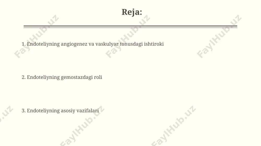 otensin ii ning konvertatsiyasi angiotensin converting enzyme (ace) fermenti, qon tomir devorlarida, ayniqsa o'pkada yuqori konsentratsiyada, angiotensin i ni angiotensin ii ga aylantiradi, bu jarayon qon bosimini tartibga soladi. angiotensin ii ning konvertatsiyasi jigarda va o'pkada, shuningdek buyrak va boshqa organlarda 1-2 nanogramm/millilitr konsentratsiyada sodir bo'ladi. qon oqimining regulyatsiyasi nitrik oksid (no) ning endoteliy hujayralari tomonidan ajralib chiqishi, qon tomirlarining diametriga sezilarli ta'sir ko'rsatib, qon oqimining tezligini 20-30% ga o'zgartirishi mumkin, bu esa periferik qarshilikni tartibga soladi. endoteliy hujayralari, qon oqimining tezligini 7-10% gacha o'zgartirib, qon tomirlarining lümenini yallig'lanish jarayonlariga qarab toraytirishi yoki kengaytirishi mumkin, bu esa yurak-qon tomir tizimining barqaror ishlashini ta'minlaydi. o'tkazuvchanlik va qon tomir tonusini regulyatsiyasi angiotensin converting enzyme (ace) ning endoteliy hujayralarida ifodalanganligi, uning qon tomir tonusini tartibga solishdagi roli va gipertenziya davolashda ace inhibitörlerinin qo'llanilishi, masalan, lotin amerikasi mamlakatlarida keng tarqalgan. endotelin-1 kabi vazokonstriktorlarning ishlab chiqarilishi va prostaglandinlar kabi vazodilatatorlarning sekresiyasi qon tomir tonusini o'zgartirishi …