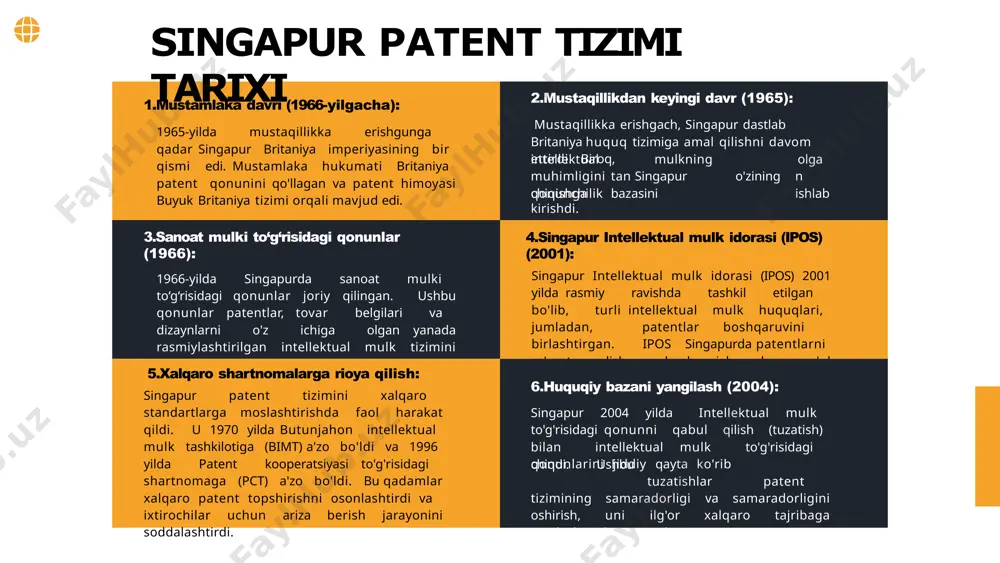 atentning amal qilishini ta'minlash uchun patent egasi ariza berilgan kundan boshlab beshinchi yildan boshlab har yili yangilash to'lovlarini to'lashi kerak. term of protection 20 yil ariza berilgan kundan boshlab estimated cost $2,470 estimated time required 24 oy (ixtironing murakkabligiga qarab) did you know? agar siz patentingizni chet elga olib chiqishni rejalashtirmoqchi bo'lsangiz, milliy xavfsizlikni rasmiylashtirish uchun ariza topshirishingiz kerak bo'ladi ixtiro patentga layoqatli bo'lishi uchun uchta asosiy mezonga javob berishi kerak: 02 ixtirochilik bosqichi - ixtiro mavjud bo'lgan har qanday mahsulot yoki jarayonni yaxshilash bo'lishi kerak. ixtiro sohasida texnik ko'nikmalar yoki bilimga ega bo'lgan kishi uchun yaxshilanish aniq bo'lmasligi kerak. 03 sanoatda qo'llanilishi - ixtiro foydali bo'lishi va amaliy qo'llanilishining ba'zi shakllariga ega bo'lishi kerak. u sanoatning biron bir shaklida ishlab chiqarilishi yoki ishlatilishi mumkin bo'lishi kerak. yangi - ixtiro dunyoning istalgan joyida hech qanday tarzda ommaga ma'lum bo'lmasligi kerak. ixtiro egalari patentga ariza muvaffaqiyatli topshirilgunga qadar ixtiro sirini saqlashga …