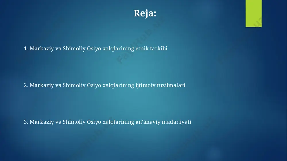 ikning keng tarqalishiga qaramay, turkmanistondagi ba'zi qishloqlarda 500 yildan ortiq vaqt davomida mahalliy animistik e'tiqodlar saqlanib qolgan. o'rta osiyo xalqlarining an'anaviy din va e'tiqod tizimlarida, 12 ta hayvonning yillik siklida aks etganidek, tabiat kuchlariga sig'inish muhim rol o'ynagan. an'anaviy kiyim-kechak va bezak buyumlari qirg'izistonning janubiy viloyatlarida yashovchi qishloq aholisi tomonidan 30 ga yaqin turdagi qo'lda ishlangan gilam va gilamchalarning an'anaviy bezagi sifatida geometrik naqshlar, shuningdek, 7 ta asosiy rangdan foydalanilgan. qoraqalpog'istonning an'anaviy bezak buyumlari orasida 50 dan ortiq turdagi kumushdan yasalgan taqinchoqlar uchraydi, ularning aksariyati noyob naqshlar va 100 yildan ortiq tarixga ega oilaviy meros hisoblanadi. san'at va hunarmandchilik markaziy osiyo xalqlarining an'anaviy hunarmandchiligi, masalan, buxoro va samarqand shaharlarida 15-18-asrlarda 500 dan ortiq turdagi gilam to'qish texnikasini o'z ichiga olgan. o'zbekistonning xorazm viloyatida 2000 yildan ortiq tarixga ega bo'lgan, rang-barang naqshlar bilan bezatilgan, paxtadan tayyorlangan 100 dan ortiq an'anaviy matolar turi mavjud. markaziy va shimoliy osiyo xalqlarining etnik kelib chiqishi …