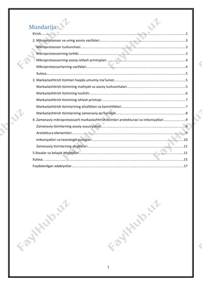 mikroprotsessor va uning asosiy vazifalari — DOCX