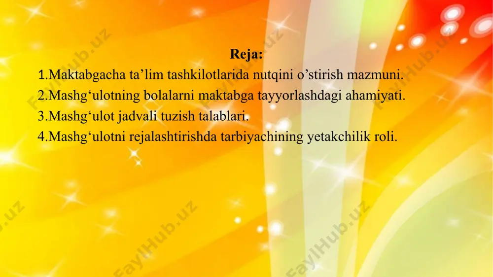 v usullari va vositalariga ega bo‘lishni taqozo qiladi; muloqot qilish va yuzaga kelgan o‘yin, bilish, maishiy va ijodiy vazifalarni muvaffaqiyatli hal qilish qobiliyati. bu kompetensiyaga nutqni rivojlanish ham kiradi. nutq bolaning kognitiv va ijtimoiy rivojlanishi hamda dunyoni bilishi uchun zarur vositadir. mazmunga boy va rag‘batlantiruvchi ta’lim muhitida bolalar og‘zaki va yozma muloqot ko‘nikmalarini rivojlantiradilar, bu ularga o‘zlariga ishonishga, boshqalar bilan munosabatlarni o‘rnatishga, dunyo haqidagi tushunchalarini shakllantirishga, mashg‘ulotlarda ishtirok etishga va loyiha ishlarini jamoa bo‘lib bajarishga yordam beradi. shaxsiy ("men" konsepsiyasini qurish)- shaxsiy kompetensiyani rivojlantirish orqali bola maktabgacha yoshda shakllanadigan va butun hayoti davomida takomillashib boradigan bir qator xususiyatlarni namoyish etadi. bu kompetensiya bolaning o‘z-o‘ziga g‘amxo‘rlik qilish uchun mas'uliyatni o‘z zimmasiga olish qobiliyatini hamda kundalik hayotini boshqarish va barqaror sog‘lom turmush tarzini amalda qo‘llash mahoratini o‘z ichiga oladi. ijtimoiy kompetensiya- bu bolaning belgilangan tartib va odob-ahloq qoidalariga rioya qilgan holda tengdoshlari va kattalar bilan birgalikda ishlash qobiliyati. bolalar boshqalarni hurmat qilishni …