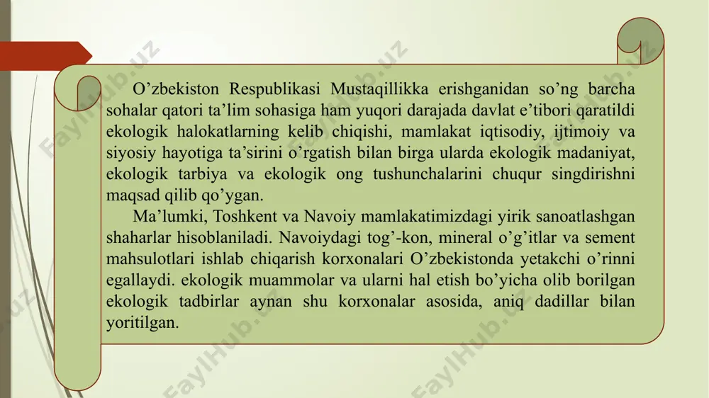 paydo bo’lgan davrdan, to hozirga qadar tabiatga ta’sir qilib, unga ta’sirni o’tkazib, bu ta’sirni bora-bora kuchaytirib, oqibatda tabiatni batamom o’zgartirib yubordi. keyingi ming yilliklar davomida insonning tabiatga faol aralashishi natijasida yer shari yuzasi iqlimi, o’simligi, hayvonot dunyosining tanib bo’lmas darajada o’zgarib ketganligi bunga yaqqol misol bo’ladi. “dunyo tarixida ilk daf’a inson faoliyati hayotning eng zarur sarchashmalarining buzilishi va yemirilishiga sabab bo’lmoqda. o’zbekiston respublikasi davlat sanitariya epidimologiya nazorati bergan ma’lumotga ko’ra hozirda respublikamiz sanoati va qishloq xo’jaligi tarmoqlarida 3 milliondan ortiq kishi band bo’lib, shuning qariyb 1 millionga yaqini zararli sharoitlarda(chang, shovqin, titrash, ultra- va infratovushlar ta’sirida) mehnat qilmoqda. zararli mehnat sharoitlari hisobiga kasb-patologiya kasalliklar ko’payishi kuzatilmoqda. jumladan respublikada so’nggi besh yil davomida bu kasallik (har 10000 ishchiga nisbatan) 1,2 dan to 1,76 gacha ko’paygan, navoiy tog’-metallurgiya kombinatida bu ko’rsatgich 1,62 dan to 3,2 gacha oshgan. “kimyoviy ekologiya” insoniyat tomonidan yo’l qo’yilgan xatoliklar oqibatida vujudga kelgan ekologik fojealarni o’rganadi va tahlil …