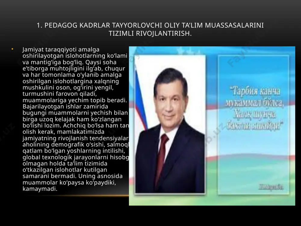 iyoti hamma vaqt ham bir tekisda rivojlanmaydi, chunki u oʻz yoʻlida qarama-qarshiliklarga, ziddiyatlarga boy boʻladi, lekin ana shu ziddiyatlar va qarama-qarshiliklarni mustahkam iroda va matonat bilan yengib, oʻzining taraqqiyot yoʻlini toʻgʻri tanlab olishda mamlakat yetakchilarining roli va oʻrni katta boʻladi. oʻzbekiston respublikasi prezidenti shavkat mirziyoyev “yangi oʻzbekiston” gazetasi bosh muharriri savollariga bergan javobida taʼkidlaganidek, “mustaqil taraqqiyot borasida erishgan ulkan yutuqlar bilan birga, yoʻlimiz ayrim xato va kamchiliklardan ham xoli boʻlmaganini ochiq aytish lozim. mustabid tuzumdan voz kechib, demokratik jamiyat barpo etishga qaratilgan jarayonlar, murakkab va tahlikali davrning oʻzi turli muammo va vazifalarni oldimizga koʻndalang qoʻydi. ularni muvaffaqiyatli hal etish uchun bilim va tajribamiz, iroda va qatʼiyatimiz baʼzan yetsa, baʼzida yetmagan holatlar ham boʻldi”. agar yetakchi burilish pallasini his qila olmasa, jamiyat turgʻunlikda qolib ketadi. shuning uchun ham tarixchilar shaxsning tarixdagi rolini alohida eʼtirof etib, uni alohida ilmiy mavzu sifatida oʻrganadi. shu maʼnoda xalqimiz yetakchi masalasida shukrona aytib kelmoqda. har qanday …