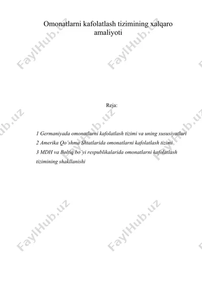 omonatlarni kafolatlash tizimining xalqaro amaliyoti — DOC