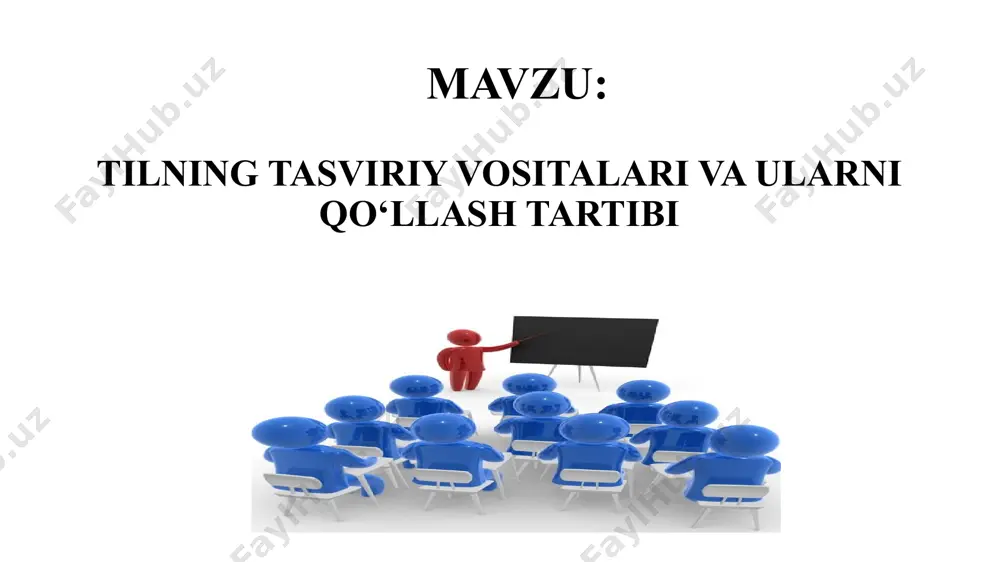 hiring. ...odamlar, o‘g‘ri devorni qachon va qanday asbob bilan teshgani, ho‘kizni qaysi tomonga olib ketgani, uni qaysi bozorda sotish mumkin ekanligi to‘g‘risida bahslasha-bahslasha tarqaldi. g‘ovur bosildi. qobil boboning kampiri yig‘idan to‘xtab, ellikboshini duo qila ketdi. ellikboshi o‘g‘ri teshgan yerni yana bir ko‘rdi. qobil bobo, qo‘l qovushtirib, uning ketidan yurar va yig‘lar edi. — yig‘lama, yig‘lama, deyman! ho‘kizing oq poshsho qo‘l ostidan chiqib ketmagan bo‘lsa topiladi… she’riy parchalarni ifodali o‘qing, tasviriy ifodalarni aniqlab, daftaringizga ko‘chiring va turini belgilang. 1. ey menglari mushk-u, engi lola, ko‘zi ohu, zulfing g‘amida tutti ko‘ngulni qora qayg‘u. atoyi 2. surmadan ko‘zlar qaro, qo‘llar xinodin lolarang, g‘ozadin yuzlarda tob-u o‘smadin qoshlar tarang. furqat 3. varaqlarni ochurman tozalab yillarni changidin, bu donish maxzani so‘zlar menga afsona yangidin. erkin vohidov nazorat uchun savollar 1. til vositalari deganda nimalarni tushunasiz? 2.tilning tasviriy vositalaridan foydalanishda qanday shartlarga rioya qilinadi? 3. trop nima? uning qanday turlari bor? 4. uslubiy figuralarning qanday turlari …