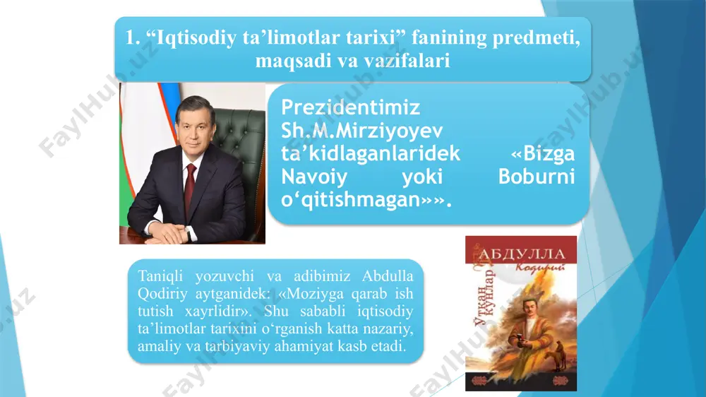 ’matlar, qoyalaridagi chizmalar va xalq og‘zaki ijodi namunalari qo‘lyozmalar, davlat arboblari, olim, donishmand, mutafakkirlarning yozib qoldirgan kitoblar fanning o’rganish manbalari iqtisodiy ta‘limotlar tarixi» fanini o’rganish manbalari turli-tuman bo’lib, qadimgi arxeologik topilmalar, moddiy ne‘matlar, qoya va bino devorlaridagi rasmlar, chizmalar va xalq og’zaki ijodi namunalari muhim ahamiyatga ega. ammo bu fanning eng muhim manbalari bo’lib, qo’lyozmalar, davlat arboblari, olim, donishmand, mutafakkirlarning yozib qoldirgan kitoblari hal qiluvchi o’rinni egallaydi. iqtisodiy ta‘limotlar tarixi fanini o’rganishning asosiy sabablaridan biri yaxshi iqtisodchi bo‘lishdir. o’tmishning va hozirning eng muhim iqtisodchilari o’z fanlari nazariyasi tarixi bilan yaqindan tanish bo’lganlar. iqtisodiy ta‘limotlar tarixini o’qish nazariy va mantiqiy qobilyatlarni oshiradi, farazlarni xulosaga bog’lashga imkon beradi, o’z fikridan farqli bo’lgan tizimli mantiq asosida ishlashni o’rgatadi. o’tmish g’oyalarini o’rganishning yana bir sababi yangi g’oyalarni shakllantirishdir. oldingi iqtisodiy nazariyalarni o’rganish ko’pincha yangi g’oyalarni yaratishga undaydi. ba‘zan nazariyalar o’tmishda yo’qolib ketadi va kelajakka yetib bormaydi yoki ular ma‘lum vaziyatlargagina bog’liq bo’lib qolishadi. 1815-yillarda …