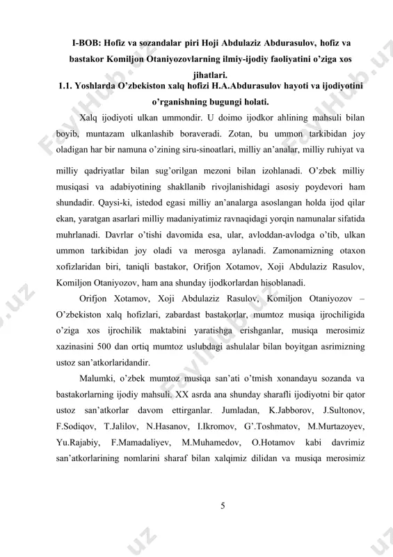 asrda ana shunday sharafli ijodiyotni bir qator ustoz san’atkorlar davom ettirganlar. jumladan, k.jabborov, j.sultonov, f.sodiqov, t.jalilov, n.hasanov, i.ikromov, g’.toshmatov, m.murtazoyev, yu.rajabiy, f.mamadaliyev, m.muhamedov, o.hotamov kabi davrimiz san’atkorlarining nomlarini sharaf bilan xalqimiz dilidan va musiqa merosimiz 5 tarkibidan munosib joy olishga erishgan davrimizning ustoz bastakorlaridirlar. ularning bizga qoldirgan musiqiy merosi biz uchun har tomonlama qadrli va kelajak avlod uchun namunadir. uzoq o’tmishdan milliy urf-odatlarimiz, qadriyatlarimiz, ruhiyatimiz asosida shakllangan ma’naviyatimizni munosib zamonaviy davomchilari desak adashmagan bo’lamiz. zamondosh bastkorlarimiz, avvalo bilimdon, milliy meros ilmidan xabardor bo’lganlar. shu bois ular tomonidan yaratilgan asarlar har tomonlama mukammal va xalqimiz ruhiyatini inikos etuvchi milliy ohanglar majmuidan tashkil topgan. bastakorlarimizning musiqiy merosida nafaqat yangi musiqiy namunalar yaratish, balki o’tmish ijodkorlarining turli amallariga savtlar bog’lash, musiqiy turkumlarni yangi qismlar bilan to’ldirish kabi mumtoz an’analar ham o’z ifodasini topgan. ustoz san’atkor orifxon hotamov ham atoqli bastakorlarning an’analarini munosib davom ettirib kelayotgan ijodkordir. xalqimizga o’nlab, yuzlab mumtoz yo’lidagi asarlar yaratib …