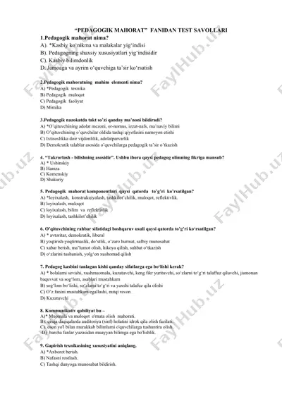 pedagogik mahorat fanidan test savollari — DOCX