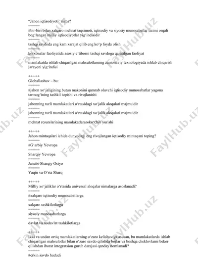 jahon iqtisodiyoti test — DOCX