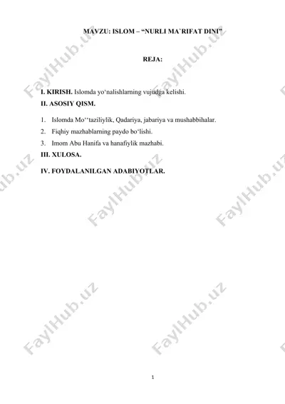 islomda yo‘nalishlarning vujudga kelishi — DOCX