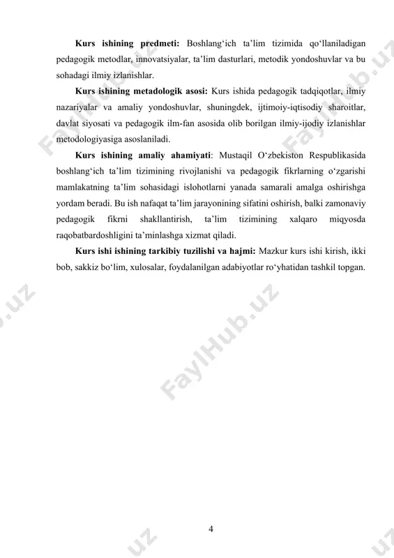 ’limni bola tabiati va ehtiyojlariga moslashtirish zarurligini ta’kidladilar. ularning yondoshuvlari boshlang‘ich ta’limda o‘qitishning samaradorligini oshirishga xizmat qildi va bolalarga bilim berishda faol usullarni qo‘llashni targ‘ib qildi. xx asrda boshlang‘ich ta’lim tizimining shakllanishi yanada chuqurlashdi. bu davrda ko‘plab mamlakatlar o‘z ta’lim tizimlarini isloh qilishga kirishdi. ta’limdagi ijtimoiy tenglik va inklyuzivlik prinsiplari, yangi pedagogik yondoshuvlar va texnologiyalarning ta’lim jarayoniga kiritilishi boshlang‘ich ta’limning yanada sifatli bo‘lishiga xizmat qildi. bundan tashqari, bolalar huquqlarining himoya qilinishi va har bir bola uchun teng imkoniyatlar yaratish maqsadida, ko‘plab mamlakatlarda davlat tomonidan ta’limning bepul va majburiy bo‘lishi joriy etildi. bu, albatta, ta’lim olishni keng omma uchun erkin qildi va o‘zining ijtimoiy ahamiyatini kuchaytirdi. shuningdek, boshlang‘ich ta’limda turli xil yondoshuvlar va metodlarning qo‘llanishi ham rivojlanib bordi. masalan, montessori usuli, bolalarga o‘zini o‘rganish va o‘zini ifodalash imkonini beradigan usul sifatida keng tarqaldi. shuningdek, ta’limda innovatsion texnologiyalarni qo‘llash, interaktiv va amaliy o‘qitish metodlari boshlang‘ich ta’lim tizimining rivojlanishiga muhim ta’sir ko‘rsatdi. bugungi …