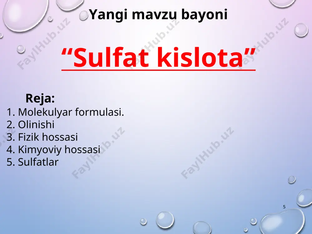 "sulfat kislota" dars ishlanmasi - Page 5