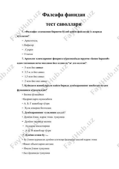 falsafa fanidan test savollari — DOCX