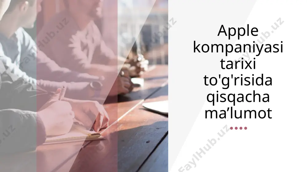 mat koʻrsatish markazlari dasturini (irp) 200 dan ortiq mamlakatlarda, shu jumladan, oʻzbekistonda ham ishga tushiradi. dastur bosqichma-bosqich kengaytiriladi — oʻzbekiston esa ikkinchi bosqichda qamrab olinadi. mamlakatdagi xizmat koʻrsatish markazlari 2021-yilning oxirida irp sifatida roʻyxatdan oʻtish uchun ariza berishi mumkin boʻladi[2]. 6 7 hozirgi kunda macintosh kompyuterlaridan tashqari (macpro, imac va mac mini modellari, noutbuklar : macbook va macbook pro, xseve server ishlab chiqarish) shuningdek ularga dasturiy taʻminoti (mac os x, ilife,final cut, aperture multimediya paketlari va boshqalar) ishlab chiqaradi. apple ipod pleyerlari ishlab chiqaradi, shuningdek itunes onlayn doʻkoni orqali raqamli audio va videoyozishlarni sotish bilan ham shugʻullanadi. apple cinema display deb nomlanuvchi professional kompyuter displeylarini ham ishlab chiqaradi. 2006-yil yanvar oyidan boshlab “apple” kompaniyasi intel prosessorli kompyuterlar ishlab chiqara boshladi. 2007-yil 21 mart dan boshlab “apple” hdtv video formatda ishlovchi apple tvmultimediya pleyerlarni ishlab chiqara boshladi. 2007-yil 29 iyundan “apple” yangicha boshqarish usuli multi – touch ga asoslangan iphone yangi …