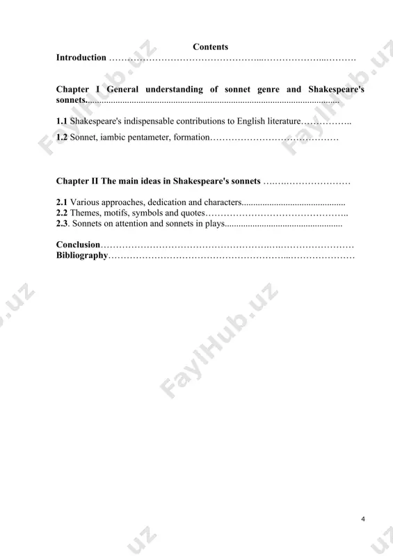 nguage. the aim of this project is to explain main ideas conveyed in the sonnets of shakespeare and to emphasize the role of these literary works on literature. in order to achieve the aim of this course paper, we put forward following tasks: · to identify the origin of sonnets · to study sonnets written by shakespeare · to analyze the interpretation of sonnets · to consider the topicality of the sonnets the subject of the given research is william shakespeare. the object of this research is sonnets written by shakespeare. the theoretical value of this course paper is that it can provide learners with extra information to understand the interpretation of sonnets and to study them for academic purposes or for learning independently. its practical value is that it can be used as a useful material for seminars, scientific articles and research works on shakespeare, his contributions to english …