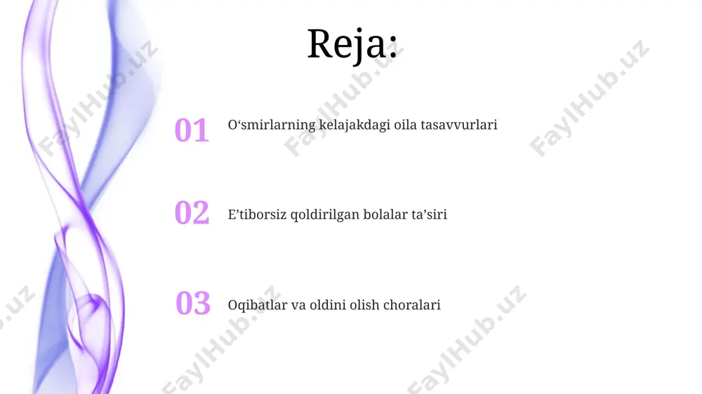 shuni ko'rsatadiki, 25 yoshgacha bo'lgan e'tiborsiz qoldirilgan bolalar orasida oila qurishga ishonchsizlik darajasi ancha yuqori bo'lib, ular sherik tanlashda ko'proq qo'rquv va noaniqlikni boshdan kechirishadi. e'tiborsiz qoldirilgan bolalikning ta'rifi e'tiborsiz qoldirilgan bolalik, bolaning asosiy ehtiyojlariga javob beradigan 3 yoki undan ortiq soha bo'yicha etarli darajada g'amxo'rlik ko'rsatilmagan taqdirda aniqlanadi, masalan, sog'liqni saqlash, ta'lim va xavfsizlik. bunday bolalarga etarli darajada mehr-muhabbat, e'tibor va qo'llab-quvvatlash berilmaydi, bu esa ularning o'ziga bo'lgan ishonchining pasayishiga va salbiy xulq-atvorning rivojlanishiga olib keladi; kamida 2 dan ortiq salbiy omillar ta'sir ko'rsatadi. e'tiborsiz qoldirilgan bolalik, ota-onalarning bolaning asosiy ehtiyojlarini, jumladan, jismoniy, hissiy va ijtimoiy ehtiyojlarini 5 yoshgacha qondirmaganligi bilan tavsiflanadi, bu esa salbiy oqibatlarga olib keladi. murakkab vaziyatlarda qaror qabul qilish oilaviy munosabatlarga oid murakkab vaziyatlarda, 70% hollarda kompromissli yechimlar, 20% hollarda esa qat'iyatli pozitsiya o'zaro munosabatlarning uzoq muddatli barqarorligini ta'minlaydi. murakkab vaziyatlarda qaror qabul qilishda, 3 dan ortiq variantni baholash, har birining ehtimoliy natijalarini 5 ballli …