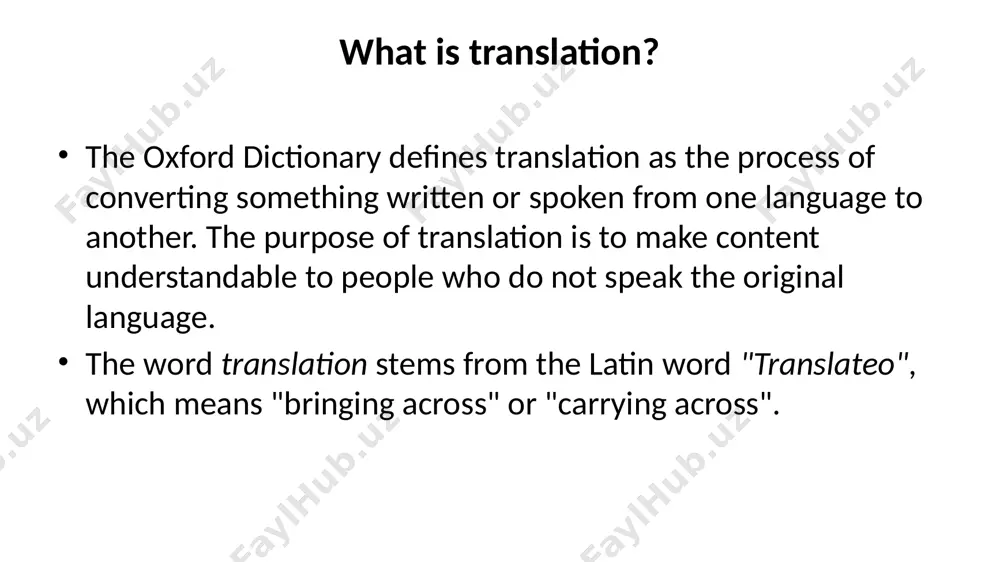 partial translation method of translation by total translation we mean what is most usually meant by translation. that is, translation in which all levels of the source language text are replaced by target language material. strictly speaking, total translation is a misleading term, since, though total replacement is involved it is not replacement by equivalents at all levels. by restricted translation catford means: replacement of source language text material by equivalent target language textual material, at only one level, that is translation performed only at the phonological or at the graphological level, or at only one of the two levels of grammar and lexis. total vs restricted translation translation of all purely informative statement such as are encountered by the traveler or are used by the advertiser comes under this category. the perfection of the translation is a result of the nature of the original message which is direct, unemotional …