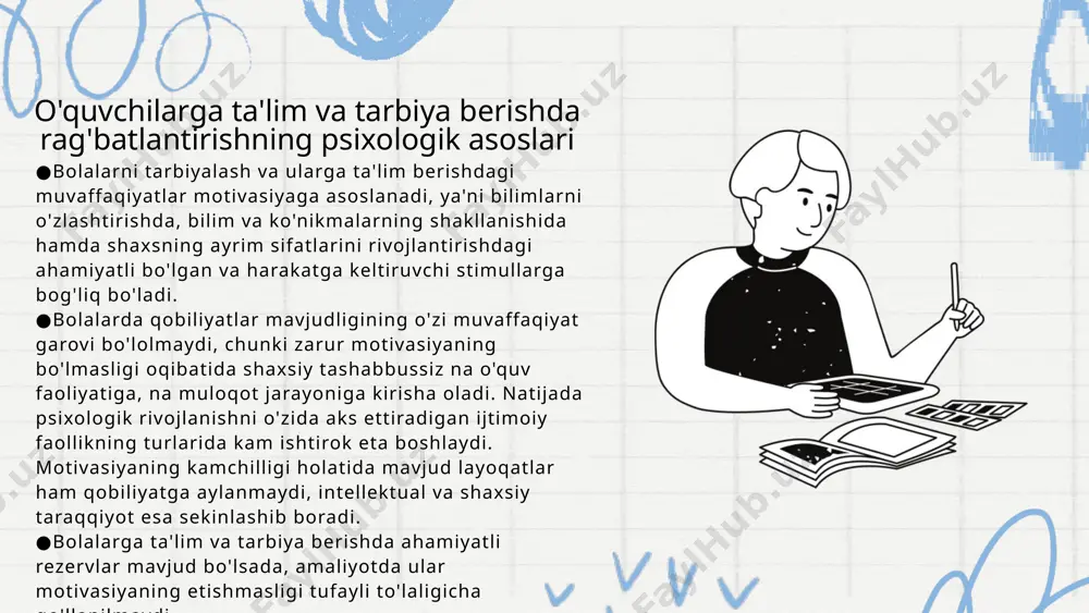 ullar yordamida o'zgartirilishi ham mumkin. stimullashtirishning qolgan barcha usullari bolalarning xulq-atvoriga, harakatlariga, faoliyat natijalariga nisbatan qo'yiladigan baholar shaklida ifodalanadi. mukofot — bolaning harakatlarini baholashda yoki moddiy madad usuli sifatida idrok etiladi va tushuniladi. mukofot faouyat stimuli sifatida qachonki, keltiriladigan harakat-intilishlarga mos kelsa, va u loyiq bo'lsagina yuzaga chiqadi. mukofot xarakterida u yoki bu vaziyatlar e'tiborga olinmasa, unda uning stimullashtiruvchi ahamiyati kamayadi. madad bolani axloqiy mustahkamlovchi hamdardlik yoki bir- galikdagi harakatlar shaklida boiishi mumkin. ya'ni, kattalar tomonidan shunday amaliy harakatlarni bajarilishi bola faoliyatining aktivlashishini ta'minlaydi. odatda madad stimullashtiruvchi bo'lib, bola atrof-muhitdagi kishilarga muhtoj bo'lganda namoyon bo'ladi. insonni tan olishlik, iqrorlik, baholanuvchi kishidagi biror yutuq- larini ajratib ko'rsatish va ularni yuqori baholashi sifatida aks etadi. diqqat-e'tibordan farqliroq baholash predmetini nima asosda baho- lanishi anglanilmaganligi holda emas, balki baholanuvchi kishining nima uchun qadrlanayotganligi ongli tarzda amalga oshadi. iqrorlik, shu bilan birga baholanuvchi kishining o'zgalardan farqlanib turuvchi xususiyatlarini ajratgan holda baholash sifatida namoyon bo'ladi. …