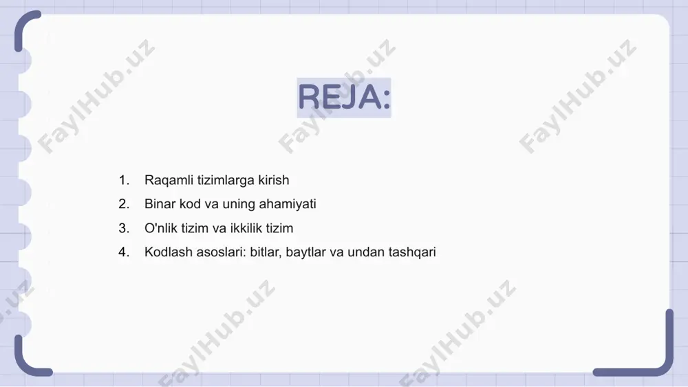 sh muhim ahamiyatga ega. bits, bayt va beyond kabi kodlash asoslarini tushunish zamonaviy texnologiyalar uchun juda muhimdir. bit va baytlar raqamli ma'lumotlarning qurilish bloklari hisoblanadi. bitlar eng kichik axborot birligini ifodalaydi, baytlar esa hisoblashda keng tarqalgan 8 bitdan iborat guruhdir. asoslardan tashqari, dasturiy ta'minotni ishlab chiqish va ma'lumotlarni tahlil qilish kabi sohalarda innovatsiyalarni keltirib chiqaradigan murakkab kodlash usullari mavjud. ushbu tushunchalarni o'rganish raqamli dunyoni o'zlashtirishning kalitidir. o'n oltilik kodlash tushuntirildi raqamli tizimlar ma'lumotlarni kodlashning asosi bo'lib, hexadecimal encoding to'rt bitli guruhlarda ikkilik raqamlarning ixcham ko'rinishini taklif qiladi. o'n oltilik kodlash ikkilik ma'lumotlarning inson o'qishi mumkin bo'lgan formatga tarjimasini soddalashtiradi, bu dasturchilar uchun tushunish va ishlashni osonlashtiradi. ushbu kodlash usuli ma'lumotlarni taqdim etishdagi samaradorligi va ikkilik tizimlar bilan mosligi tufayli kompyuter fanlari va dasturlashda keng qo'llaniladi. kompyuterlarda ma'lumotlarni taqdim etish raqamli tizimlar kompyuter ma'lumotlarini taqdim etishning asosidir. ikkilik, o'nlik va o'n oltilik tizimlar kompyuterlar tushunishi va qayta ishlashi uchun axborotni kodlashda …