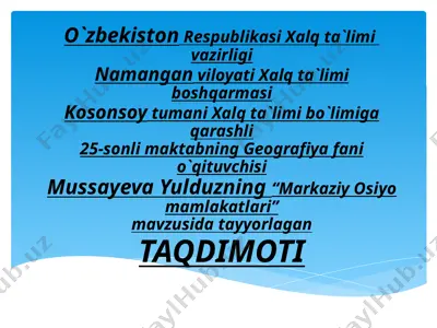 "markaziy osiyo mamlakatlari" — PPTX