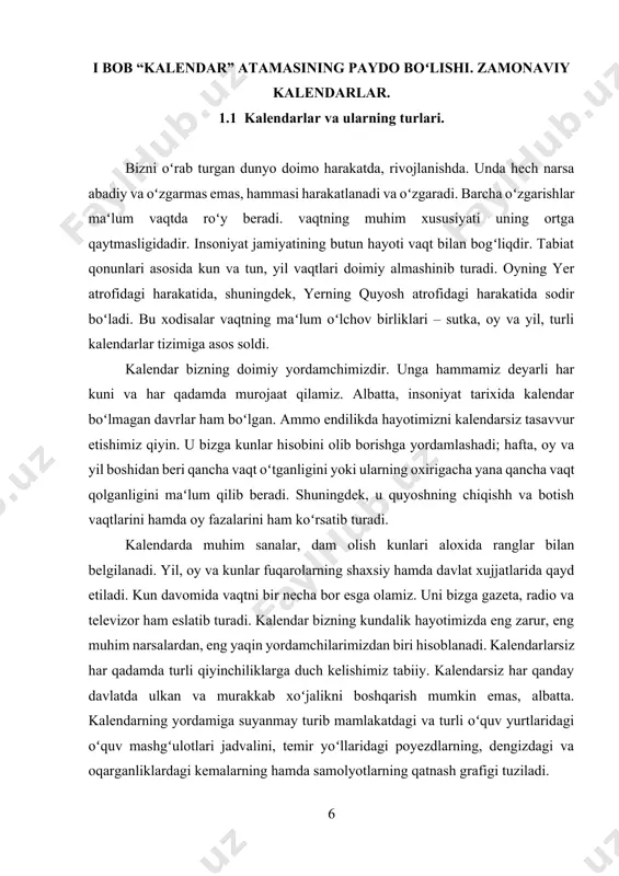 da boshqa mavzuda maʻlumot beramiz). oddiy va kabisa yillarining almashish tartibi doimo bir xil. lekin asriy yillar bu qoidadan mustasnodir. ular uchun maxsus tartib oʻrnatilgan. 2100, 2200 hamda 2300-yillar hisobda tashlab oʻtiladi va ular oddiy yil hisoblanadi. 2000 va 2400-yillar esa kabisa yillari boʻladi. demak, asriy yillarning almashish qoidasi quyidagicha: yuz yilliklarning soni toʻrtga boʻlinadigan asriy yillargina kabisa yil hisoblanadi. yil oʻn ikki oyga boʻlingan. lekin oy kunlarining miqdori bir xil emas. yildagi eng qisqa oy fevral hisoblanadi. u 28 yoki 29 (kabisa yiliga; 366 kun shu oyda) kundan iborat. boshqa qolgan oylar esa 30 va 31 kundan iborat. oylar ham oʻz vaqtida yetti kunlik haftalarga boʻlingan. har bir oy toʻrt yoki toʻrt yarim haftadan iborat. har bir yil esa ellik ikki hafta-yu va yana bir yoki ikki kunni oʻz ichiga oladi. u ana shu bir yoki ikki kunni oʻzidan keyin keladigan yilning birinchi haftasidan “qarzga” oladi. hozirgi bizning davrimizda …