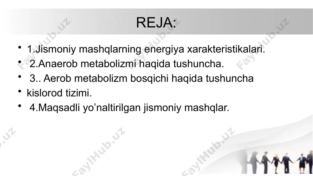 oniya ichida iste'mol qilinadi. shu bilan birga, mushaklar ichida bir nechta yordamchi tizimlar mavjud bo'lib, ular atfni parchalanish mahsuloti adf dan doimiy ravishda tiklaydi. organizmda atf ning uzluksiz tiklanishi (resintezi) tufayli ushbu moddaning nisbiy doimiyligi saqlanib qoladi, bu esa mushaklarning to'xtamasdan ishlashiga imkon beradi. atf resintezining uchta asosiy tizimi mavjud: fosfat, laktat va kislorod. fosfat tizimi atf resintezining fosfat mexanizmi mushaklardagi mavjud atf zahiralaridan foydalanishni va yuqori energiyali kreatin fosfat (krf) moddasi tufayli uning tez qayta resintezini o'z ichiga oladi, mushaklardagi zahiralari intensiv ish bilan 6-8 soniyagacha davom etadi. crf ishtirokida atf resintezi reaktsiyasi quyidagicha: krf + adf → atf + kreatin fosfat tizimi atf dan juda tez qayta resintezlanishi bilan tavsiflanadi. biroq, adfjuda qisqa vaqt ichida samarali bo'ladi.maksimal yukda fosfat tizimi 10 soniyagacha davom etishi mumkin. boshida atf 2 soniya davomida, keyin esa 6-8 soniya ichida krf iste'mol qilinadi. fosfat tizimi sprinterlar, futbolchilar, balandlikka va uzunlikka sakravchi sportchilar uchun …