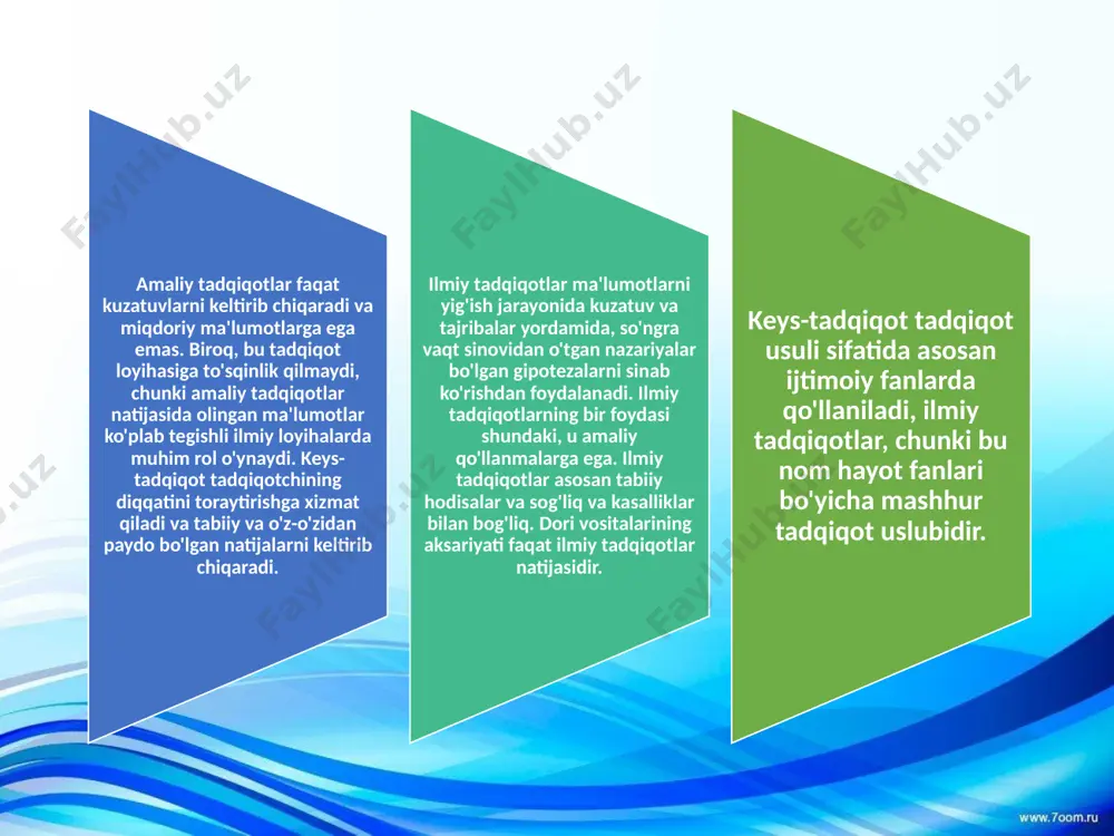 ? keys tadqiqoti muayyan mavzuni batafsil tekshirish bo'lib, ko'pincha vaqt o'tishi bilan to'plangan turli raqamlar to'plamini o'z ichiga oladi. tadqiqotchilar ushbu usuldan haqiqiy dunyoga tegishli xulosalar chiqarish uchun foydalanadilar. yillar davomida amaliy tadqiqotlar turli sohalar bo'yicha keng qamrovli tushunchamizni sezilarli darajada oshirdi. ushbu tadqiqotlarda tadqiqotchilar turli omillar va markaziy mavzu o'rtasidagi munosabatlarni o'rganadilar. bu odamning dori-darmonlarga qanday munosabatda bo'lishini o'rganish, mamlakatning iqtisodiy inqirozga munosabatini tushunish yoki pestitsidlarning uzoq vaqt davomida ekinlarga ta'sirini o'rganishni o'z ichiga olishi mumkin. eys tadqiqotlari turli sohalardagi gipotezalarni hal qilish uchun ma'lumotlar to'plash va sifatli tadqiqotlar o'tkazishga tayanadi. umuman olganda, bu usul murakkab real vaziyatlar haqida qimmatli tushunchalarni beradi va bilimlarni rivojlantirishga hissa qo'shadi. “grounded theory” sifatli tadqiqot turi sifatida: asosiy g’oyalar va operatsiyalar “grounded theory” -bu odamlarning ijtimoiy harakatlari, o'zaro ta'siri va tajribalarining ma'nosini ochishga harakat qiladigan sifatli tadqiqot yondashuvi. ushbu tushuntirishlar 'asosli' deb nomlanadi, chunki ular ishtirokchilarning o'z tushuntirishlari yoki talqinlariga asoslanadi. barney glaser …