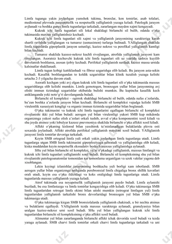 asosan ijobiy kechadi. maxsus yalliglanish jarayoni asta-sekin yukoladi, sil granulemalari kushuvchi tukima bilan almashadi. nekroz urnida kalsiy tuzlari yigiladi va mikrokalsinatlar xosil buladi. ba’zi sildan zaxarlanish surunkali kechadi yoki avjlanib lokal formadagi birlamchi silga aylanadi. silga qarshi dori-darmonlar bilan jarayonning orkaga kaytishini tezlashtiradi. kukrak ichi limfa tugunlari sili eng kup uchraydigan birlamchi sil shakli bulib, u asosan immunologik etishmovchilikda smb populyasiyasi kupaysa va kukrak ichi limfa tugunlarida maxsus yalliglanish avjlansa kelib chikadi. patologik jarayon kukrak ichi limfa tugunlarining xar xil guruxlarida bulishi mumkin. kupincha jarayon o‘pkalardan limfa okimi buylab bronxopulmonal va traxiobranxial guruxlarda buladi. bronxopulmonal gurux limfa tugunlarining sil bilan kasallanishi bronxoadenit deb ataladi. uzok vaktgacha kukrak ichi limfa tugunlarining yalliglanishi o‘pka tukimimasi jarayoni okibatida kelib chikadi, deb xisoblangan. o‘pka tukimasida birlamchi uchok bulmasdan turib kukrak ichi limfa tugunlarida sil jarayoni bulmaydi deb ta’kidlashgan. keyinchalik smb kuchli limfotrop xususiyati bulgani uchun zararlanishdan keyin kup utmay smb kukrak ichi limfa tugunlariga …