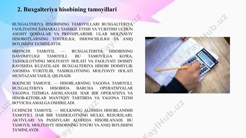 hda asosiy yo‘riqnomalar bo‘lib xizmat qiladi. bundan tashqari, soliq qonunlari, buxgalteriya hisobi bo‘yicha qo‘llaniladigan me'yoriy hujjatlar, auditorlik tekshiruvlari, hamda banklararo moliyaviy operatsiyalarni tartibga soluvchi hujjatlar ham buxgalteriya hisobining huquqiy asoslarini tashkil etadi. banklar o‘z faoliyatini yuritishda bu qonun va qoidalarga qat'iy rioya qilishlari kerak, chunki bu ularning moliyaviy holatini mustahkamlashga yordam beradi va ular uchun qonuniy javobgarlikni kamaytiradi. shu tarzda, banklarda buxgalteriya hisobining huquqiy asoslari orqali nafaqat moliyaviy operatsiyalar to‘g‘ri va shaffof amalga oshiriladi, balki banklarning moliyaviy barqarorligi va ularning ijtimoiy mas'uliyati ta'minlanadi. bu huquqiy asoslar bankning barcha moliyaviy jarayonlarini tartibga soluvchi va nazorat qiluvchi muhim omil bo‘lib, bankning ishonchliligi va samaradorligini oshirishga xizmat qiladi. buxgalteriya hisobining huquqiy asoslarini tashkil etuvchi normativ hujjatlar, qonunlar va nizomlar banklarning faoliyatini tartibga soluvchi asosiy me'yorlarni belgilaydi. bu huquqiy asoslar o‘z ichiga banklararo moliyaviy operatsiyalar, soliqlar, hisob-kitoblar, audit va hisobotlar, hamda boshqa moliyaviy jarayonlarga doir qoidalarga rioya qilishni o‘z ichiga oladi. banklarda buxgalteriya hisobining …