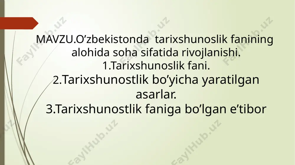 miy kadrlarning salohiyati, ularning fan rivojiga qoʻshgan hissalarini oʻrganish kabi vazifalarni ham bajaradi. tarixshunoslik tadqiqotlarining bir qancha tahlil usullari mavjud: qiyosiy tarixiy usul —turli tarixiy davrlarda tarixiy maʼlumotlar qanday paydo boʻldi, harakatlandi, oʻzgardi va rivojlandi, jamiyat taraqqiyotida tarixiy fikrlarning paydo boʻlishi va rivojlanishi jarayonini aniqlashda qoʻllaniladi; aniq tahliliy usul — olib borilgan tarixshunoslik tadqiqoti voqea-hodisalar tafsilotini kelib chiqish sabablari, rivojlanish jarayonini nazariy va faktik materiallarning oʻzaro aloqasida tahlil qiladi, ularning fanda qanday yoritilganligini oʻrganadi; mantiqiy tahliliy usul — katta imkoniyatlarga ega boʻlib, tarixiy muammoning oʻziga xos xususiyatlari, tuzilishi, boshqa tarixiy hodisalar bilan bogʻliqligini oʻrganishda qoʻllaniladi. boshqacha aytganda, maʼlum bosqich yoki davrda tarix fanining rivojini jamiyat taraqqiyotining asosiy yoʻnalishi bilan bogʻliqlikda ifodalaydi; xronologik usul — voqea-hodisalar haqida turli bosqich yoki davrda toʻplangan tarixiy faktlarni oʻzaro bogʻliqlikda oʻrganishda qoʻllaniladi. bu esa turli zamonda ilmiy fikrlarning harakatini, muammoga yondashuvda konsepsiyalar, qarashlar, gʻoyalarning oʻzgarib borishini xronologik tartibda takroriy yoki xilma-xil jihatlarini ochib beradi; davriylashtirish …