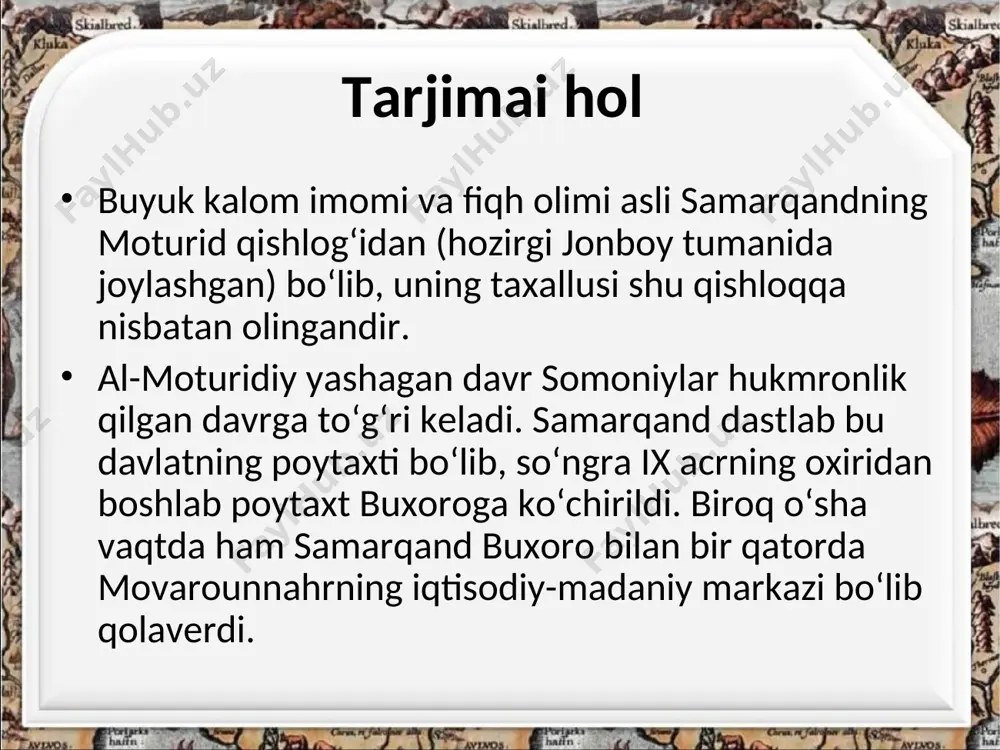 davrda mavjud va katta ahamiyatga molik bo`lgan ko`plab huquqiy muammolarni yechib berishga qaratilgan va bu yo`nalishdagi o`ziga hos qulayliklar bilan barchaning e`tirofiga sazovor bo`lgan edi. al-hidoya “al-hidoya” asari shayxul islom burhoniddin ali ibn abu bakr ibn abdul-jalil al-farg’oniy al-marg’inoniy (1123-1197/1711-1782) ning qalamiga mansub bo’lib, hanafiy mazhabi bo’yicha yozilgan muhim fiqhiy manbalardan biri sifatida markaziy osiyo, afg’oniston, hindiston, turkiya hamda misr arab respublikasi kabi mamlakatlarda keng tarqalgan. bu asar muhim ilmiy ahamiyatga ega bo’lgani bois undan “muxtasar” ya’ni “qisqartirilgan” asarlar yaratilgan va unga ko’plab sharh va hoshiyalar yozilgan.