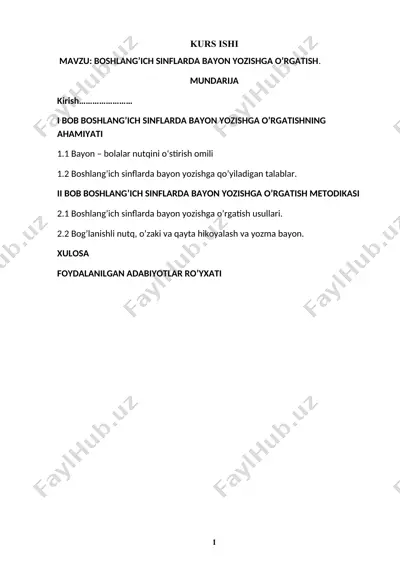 boshlang’ich sinflarda bayon yozishga o’rgatish. — DOCX