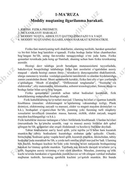 moddiy nuqta ilgarilanma harakati — DOCX
