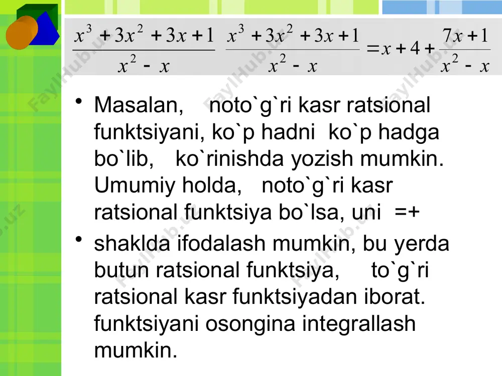 ratsional va irratsional ifodalarni integrallash - Page 5