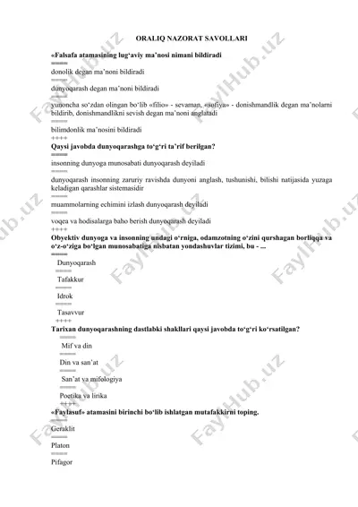 oralik nazorat savollari — DOCX
