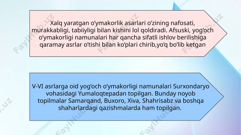 lab turibdi. ota polvonov 13-15 yoshlarga kirganda yog‘och o‘ymakorligi sirlarini bobosidan o‘rgana boshlagan. keyinchalik katta-katta qurilishlarda ustalarni yonlarida yurib usta bo‘lib etishgan. u yog‘och o‘ymakorligida juda ko‘p naqsh turlaridan foydalanib, takrorlanmaydigan naqsh kompozitsiyalarini yaratgan. ichan qalʼa muzeyidan yogʻoch oʻymakorligi namunalari yog‘och o‘ymakor xalq ustasi matkarim ibn muhammad (1768-1859) xivadagi gandumkon qishlog‘ida yog‘och o‘ymakori oilasida tug‘ilgan. naqqosh va o‘ymakor. uning o‘g‘li abdurahmon (1832-1928) gandumkon qishlog‘ida tug‘ilgan. xorazmda mashhur yog‘och o‘ymakori va naqqosh bog‘bek abdurahmon o‘g‘li (1873-1954) gandumkon qishlog‘idan bo‘lib, otasidan hunarini o‘rganib, 16 yoshida usta darajasiga etgan. u ota palvonov, abdulla boltaevlar bilan hamkorlikda isfandiyorxonning qabulxonasi, pochta, xastaxona (kasalxona), islomxo‘ja madrasasi va minorasi qurilishida qatnashgan. o‘g‘li sapo bog‘bekov (1904-1978) ota-bobolarini an’anasini davom qildirib ko‘zga ko‘ringan usta bo‘lib etishadi va 1920 yildan keyin mustaqil eshik va ustunlar ishlab boshlagan.mashhur usta ota polvanov va abdulla boltaevlardan naqqoshlik sirlarini yanada puxta o‘rgangan, ular bilan birga ishlab juda ko‘p san’at asarlarini yaratgan hamda avlodlar ishini …