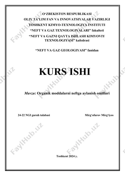 organik moddalarni neftga aylanish omillari — DOCX