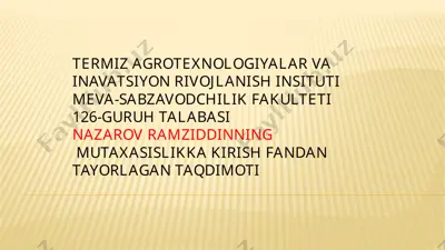 paxta mahsulotlarini saqlash texnologiyasi — PPTX