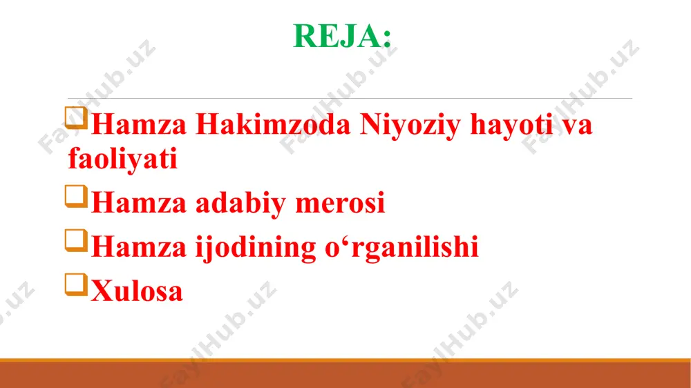 nda, 1914 yilda marg‘ilonda va yana qo‘qonda maktablar ochib, bolalarni o‘qitishdan boshladi. hamza bu maktablarda dars beribgina qolmasdan, ayni choqda “engil adabiyot”, “o‘qish kitobi”, “qiroat kitobi” (1914—1915) kabi darsliklar ham yozdi. u bir shaharda usuli savtiya maktabini ochib quvg‘in qilinsa, ikkinchi shaharda yana shunday jadid maktabini tashkil qildi, ko‘proq kambag‘al bolalarni va kambag‘allarni o‘qitishga intildi. hamzaning maorif-o‘qitish ishlaridagi yutug‘i shunda bo‘ldiki, islomni usuli savtiya bilan bog‘lay oldi — qur’on va hadislarni faol yordamga tortib, xalqni ilm-ma’rifatga, yangilikka da’vat etdi. ma’rifatparvar sifatida 1913-1914-yillarda hamza chet ellarda afg‘oniston, hindiston, suriya, turkiya mamlakatlarida, makkada sayohatda bo‘ldi, u mamlakatlar hayotida ro‘y berayotgan o‘zgarishlar bilan tanishdi. 1915-1917-yillar davomida hamza qator asarlar yaratib, unda xalq hayoti, uning orzu-intilishlarini ifodaladi, o‘zining insonparvarlik g‘oyalarini xalq tili bilan sodda va ravon uslubda bayon etdi, ommani ilm-ma’rifatga chaqirdi, bid’atni qoraladi. uning “yangi saodat” povesti, “gul” turkumidagi to‘plamlari (“milliy ashulalar uchun milliy she’rlar majmuasi”) shu davrlarda yozilgandir. u ma’rifatparvarlik g‘oyalarini ommalashtirishda …