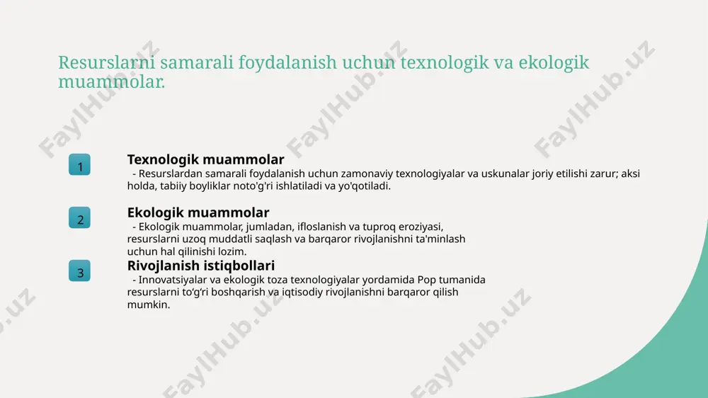 a iqlim sharoitlari resurslar taqsimoti va ishlab chiqarish imkoniyatlariga ta'sir qiladi. masalan, sug'orish uchun sug'orish suvining mavjudligi va qurg'oqchilik xavfi muhimdir. mahalliy aholi va iqtisodiy faoliyat o'rtasidagi bog'liqliklar mahalliy aholi va ishlab chiqarish mahalliy aholi iqtisodiy faoliyatda asosiy rol o'ynaydi, dehqonchilik, hunarmandchilik va xizmat ko'rsatish sohalarida faol ishtirok etadi, bu esa iqtisodiy rivojlanishni ta'minlaydi. mehnat resurslari va imkoniyatlar pop tumanida yosh va mehnatga layoqatli aholining mavjudligi, ularning malakasi va ta'lim darajasi iqtisodiy faoliyatni kengaytirish uchun muhim asos bo'lib xizmat qiladi. ijtimoiy va iqtisodiy bog'liqliklar mahalliy aholining iqtisodiy faoliyatga kirishuvi va qo'llab-quvvatlashi, infratuzilma va ijtimoiy tarmoqlar orqali rivojlanishni rag'batlantiradi va barqaror iqtisodiy o'sishga yordam beradi. pop tumani iqtisodiyotining raqamli transformatsiya va modernizatsiya imkoniyatlari raqamli texnologiyalarni joriy qilish pop tumanida raqamli texnologiyalarni keng qo’llash orqali ma'lumotlarni tez va aniq boshqarish, ishlab chiqarishni avtomatlashtirish imkoniyati yaratilmoqda. e-ihsiralar va onlayn xizmatlar elektron hukumat va onlayn xizmatlar orqali aholi va biznes uchun qulayliklar ta'minlanib, xizmatlar …