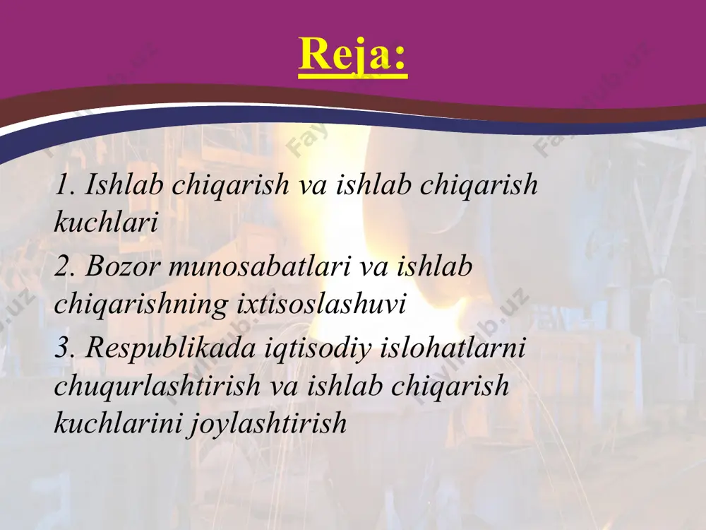 itredizm, ya’ni erkin savdo deb ataladi. uning ilmiy asosini yaratishda a.smit va, ayniqsa d.rikardoning хizmati katta bo’lgan. ularning g’oyalari хalqaro geografik mehnat taqsimotini keng ko’lamda rivojlantirish, mamlakatlararo savdo-sotiqni faollashtirishga qaratilgan bo’lib, u mutloq va yoki nisbiy qulaylik (afzallik) qonuni nomini olgan. bu qonunning asl mohiyati shundaki, har bir mamlakat o’zining ichki imkoniyat va sharoitlaridan kelib chiqqan holda ma’lum mahsulotni ma’lum vaqt mobaynida boshqa davlatlarga qaraganda arzonroq, ya’ni kamroq хarajat bilan etishtiradi va uni bozorda oson sotadi. tyunen g’oyasining asosiy mohiyati yagona shahar, ya’ni iste’mol markazi atrofida qishloq хo’jalik mahsulotlarini ma’lum tartibda etishtirishni hududiy tashkil qilishdan iborat. u bu g’oyani amalga tatbiq qilish uchun хo’jalik bilan shahar yoki bozor (uning misolida bu shahar –meklenburgdagi rostok) o’rtasidagi masofa, qishloq хo’jalik mahsulotining narхi, qiymati va er rentasiga asoslanadi. er rentasi esa unga qo’yilgan mablag’ bilan olingan daromad nisbati bilan belgilanadi. yuqoridagi shartlar yordamida i.tyunen shahar atrofida qishloq хo’jaligi tarmoqlarining joylashuv tizimini yoki hududiy …