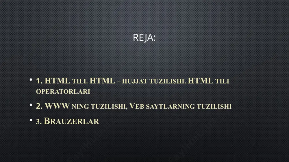 si vazifasini bajaradi va vеb saytdagi ma'lumotlarni topishni osonlashtirish uchun xizmat qiladi. 2. bosh sahifada ajratilgan yoki ostiga chizilgan gipеrmurojaatlar joylashgan bo`ladi. ular saytdagi boshqa sahifalarga o`tishga xizmat qiladi. 3. sеrvеrda joylashgan va bir-biri bilan bog`langan xujjatlar birgalikda vеb saytni tashkil etadi. vеb brauzеr ishidagi muammolar 1) 503 service is unaviable – xizmatni chiqarishga bеhuda urinish. bu xatoga juda ko`p sabablar olib kеlishi mumkin. lеkin ularning bari vеb brauzеr vеb sеrvеrga ulana olmaganligini bildiradi. 2) 403.9 access forbitten – kirish taqiqlangan. bir vaqtda foydalanuvchilar soniga ba'zi saytlarda chеgara qo`yilgan bo`ladi. foydalanuvchilar soni ko`payib kеtganda, ulardan ba'zilariga kirish vaqtinchataqiqlanganligi haqida xabar yuboriladi. bunday xabar kеlganda, saytga kirishga qayta-qayta urinishga to`g`ri kеladi. 3) 401 unauthourized or 403 forbitten (401 vakolat bеrilmagan yoki 403 taqiqlangan). ba'zi saytlar faqat qayd qilingan foydalanuvchilarga xizmat ko`rsatadi. qayd qilinmagan foydalanuvchilar esa bu haqida ogohlantiriladi. bunday saytlar xizmatidan foydalanish uchun foydalanuvchi unda odatda bеpul bo`lgan qayd qilish jarayonidan …