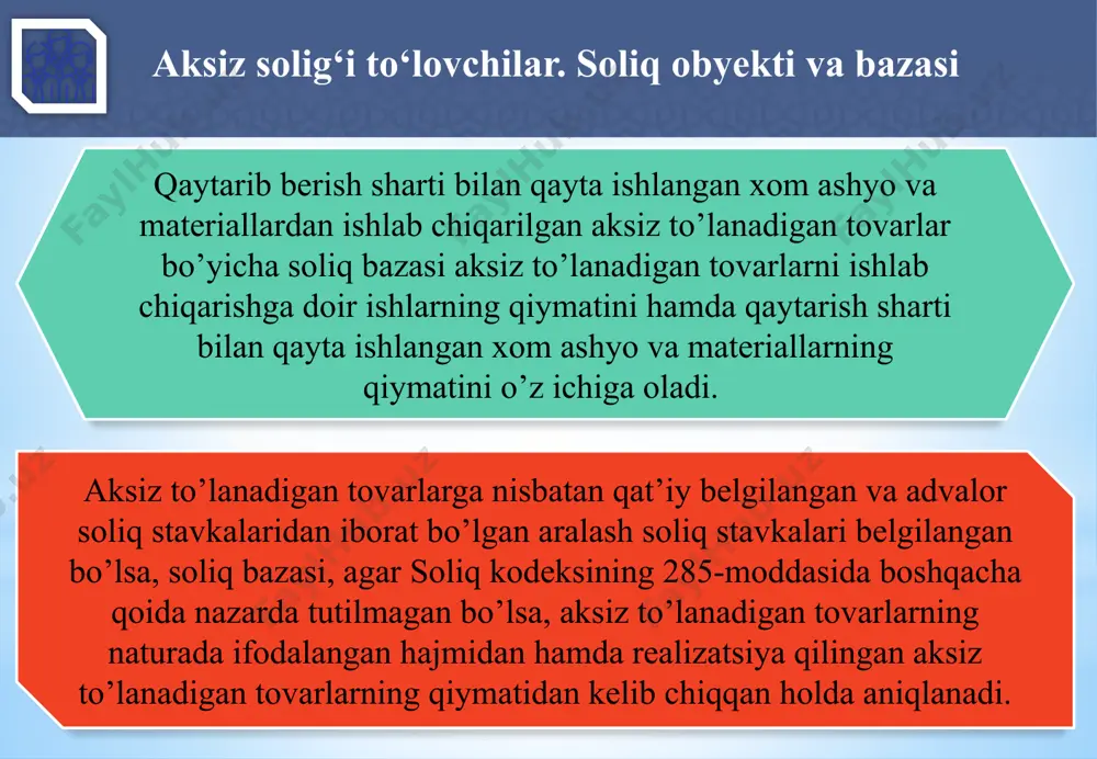 onna ai-90 va undan yuqori 275 000 so‘m/tonna 275 000 so‘m/tonna aviakerosin (sintetikdan tashqari) 200 000 so‘m/tonna 220 000 so‘m/tonna dizel yoqilg‘isi (sintetikdan tashqari) 240 000 so‘m/tonna 264 000 so‘m/tonna eko dizel yoqilg‘isi (sintetikdan tashqari) 216 000 so‘m/tonna 237 600 so‘m/tonna dizel yoki karbyurator (injektor) dvigatellari uchun motor moyi 340 000 so‘m/tonna 374 000 so‘m/tonna 2. polietilen granulalar 10% 3. tabiiy gaz, bundan o‘zbekiston respublikasiga olib kirilgan gaz mustasno 20% 4. yakuniy iste’molchiga sotiladigan: benzin 1 litr uchun 350 so‘m/1 tonna uchun 465 530 so‘m 1 litr uchun 385 so‘m/1 tonna uchun 512 000 so‘m dizel yoqilg‘isi 1 litr uchun 350 so‘m/1 tonna uchun 425 918 so‘m 1 litr uchun 385 so‘m/1 tonna uchun 468 000 so‘m suyultirilgan gaz 1 litr uchun 350 so‘m/1 tonna uchun 665 493 so‘m 1 litr uchun 385 so‘m/1 tonna uchun 730 000 so‘m siqilgan gaz 1 kub metr uchun 500 so‘m 1 kub metr …