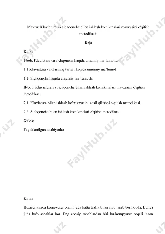 qurilmalarning birortasi bo'lmasa kompyuterni ishlatib bo'lmaydi(ya'ni temir sifatida topshirib yuborish ham mumkin). ko'pchilik bu ro'yxatga sichqonchani(mыshka) ham kiritishadi, lekin u siz ham kompyuterni ishlatish mumkin-ku. tizim bloki ichidagi narsalar (озу, vinchester, protsessor,..) umumiy holda uning ichiga kirib ketadi. qolgan barcha qurilmalar periferik qurilmalardir. periferik qurilmalarning soni ko'pligi uchun, ularni bir necha guruhlarga bo'lib o'rganiladi. kiritish qurilmalari. bu qurilmalar biror narsa(rasm, yozuv, komanda, video, ovoz)larni kompyuterga kiritish uchun ishlatiladi. klaviaturani xam shu guruhga kiritish mumkin, lekin u periferik qurilma emasda. bu guruhga quyidagi qurilmalar misol bo'la oladi: trekbol, skaner, raqamli fotoapparat, kodlovchi qurilma, shtrix-kodlarni o'quchi qurilmalar, mikrofon, chiqarish qurilmalari. biror narsa(rasm, matn, ovoz,..)ni kompyuterdan chiqarish uchun ishlatiladi. bu guruhga quyidagilar misol bo'la oladi: printer, plotter, naushnik, kolonka, sambufer. saqlash qurilmalari.bu qurilmalar ma'lumotlarni saqlash uchun ishlatiladi. vinchester, kompyuter ichida joylashgani va asosiy qurilmasi bo'lgani uchun periferik qurilmaga kirmaydi. bu guruhga quyidagilar misol bo'la oladi: qo'shimcha qattiq disklar, cd-dvd disklar, fleshkalar, floppi disketalar, …