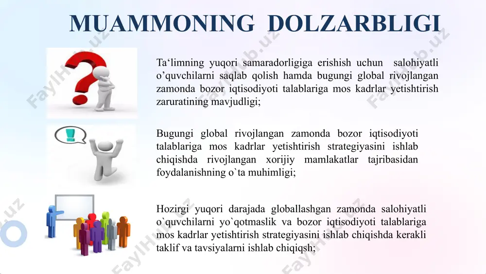 yotlar liderlar kitobi. toshkent, 2022 94-120-betlar otabek xasanov shukur po`latov ta’lim menejmenti yoxud ta’lim tashkilotini ilmiy-metodik boshqarishga inovatsion yondashuv. o’quv qo’llanma. toshkent 2022. r.mavlonova, o.to`rayev, k.xoliqberdiyev. pedagogika. toshkent 2021 93-146-betlar maktabda marketing xizmatini tashkil etish orqali mavjud muammolarga tegishli taklif va tavsiyalar berish hamda tizimli mexanizm yaratish. maqsad vazifa fiziologik ehtiyojlarni qondirish xavfsizlikka oid ehtiyojlarini qondirish o‘zini namoyon qilish ehtiyojlarini qondirish qiziqishlarini qo’llab quvvatlash. ijtimoiy ehtiyojlarni qondirish mavzu yuzasidan xorij tajribalarning o`rganilganligi rossiya yaponiya finlandiya korxona va ta'lim o'rtasidagi hamkorlik; texnologik innovatsiyalarni targ`ib qilish; yoshlarni jalb qilish va kareraga tayyorlash. maxsus kurslar va dasturlar; korxonalar bilan hamkorlik; ta’lim ko’rgazmalari va seminarlari. har bir o’quvchi uchun teng imkoniyatlar; o’quvchilarning shaxsiy rivojlanishiga e’tibor; xalqaro hamkorliklar. qiyosiy tahlil t/r amaldagi holat (oʻzbekistonda) amaldagi holat (xorijda) taklif 1 maktab o’quvchilari o’rtasida ko’plab mavzularda seminar va treninglar tashkil etiladi. yaponiyada o'quvchilarni ish bozoriga tayyorlash uchun, ta'lim tizimida marketing asosida turli xil seminarlar va treninglar o'tkaziladi. …