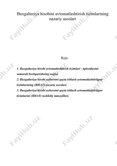 buxgalteriya hisobini avtomatlashtirish tizimlarining nazariy asoslari — DOC