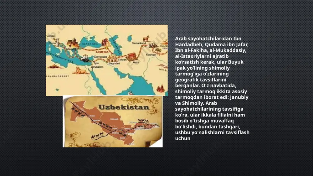 н асарнинг араб тилидаги (11 та) ва форсий таржимасидаги (8 та) қўлёзма ва нашрлардаги матнлари жалб этилган. masʼudiy, abul hasan ali ibn al-husayn ali al-masʼ-udiy (9-asr oxiri, bagʻdod — 956 yoki 957, fustot, misr) — arab tarixchisi va sayyohi. 915—945 yillarda m. eron, hindiston, shri lanka, shim. afrika, zanjibar, movarounnahr, xitoy, ozarbayjon, armanistonda sayohatda boʻlgan, keyinchalik suriya va misrda yashagan o’rta osiyo va kavkaz geografiyasi asari ham ma’sudiyga tefgishli manbalardan yo. h.ning qariyb oʻnta asarining nomi maʼlum. shulardan 1224-yil yozib tugatgan 14 jildli toponimik asari "muʼjam ulbuldon" ("mamlakatlar lugʻati")da fargʻona vodiysi shahar va qishloqlariga oid maʼlumotlar ham bor. 7 jildli "muʼjam uludabo" ("adiblar lugʻati") biografik asarida 7—13-asr boshigacha yashagan va arab tilida ijod qilgan qariyb 1100 adib va olimlar haqida maʼlumot jamlagan. asarda, jumladan, oʻrta osiyoning xorazm, buxoro, marv, axsikat, samarqand, fargʻona,. "muʼjam uludabo"da muallif buxorolik ifriqiy ijodidan bahramand boʻlganligini taʼkidlagan. bu ikki yirik asar qoʻlyozmasi bizgacha yetib kelgan, ular …